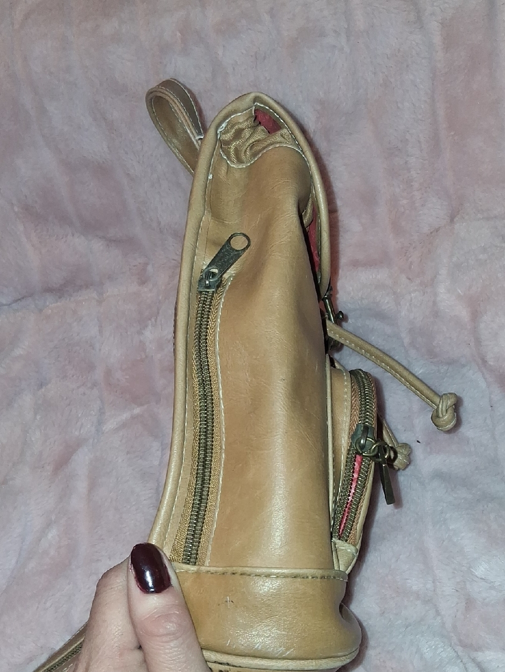 Mudd Light Tan Faux Leather Drawstring Mini Backpack - Picture 7 of 10